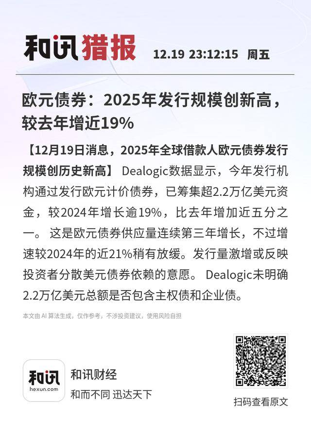 欧元债券：2025年发行规模创新高，较去年增近19%